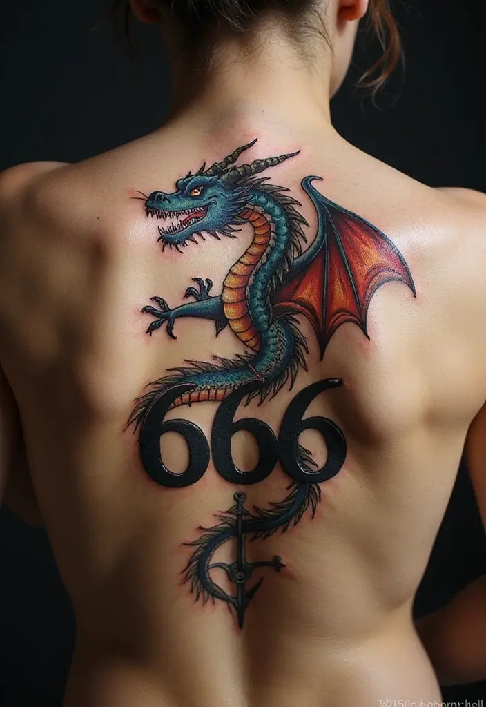 30 Unique 666 Tattoo Designs and Their Dark Meanings 24 30 Unique 666 Tattoo Designs and Their Dark Meanings - 24. The Dragon and 666