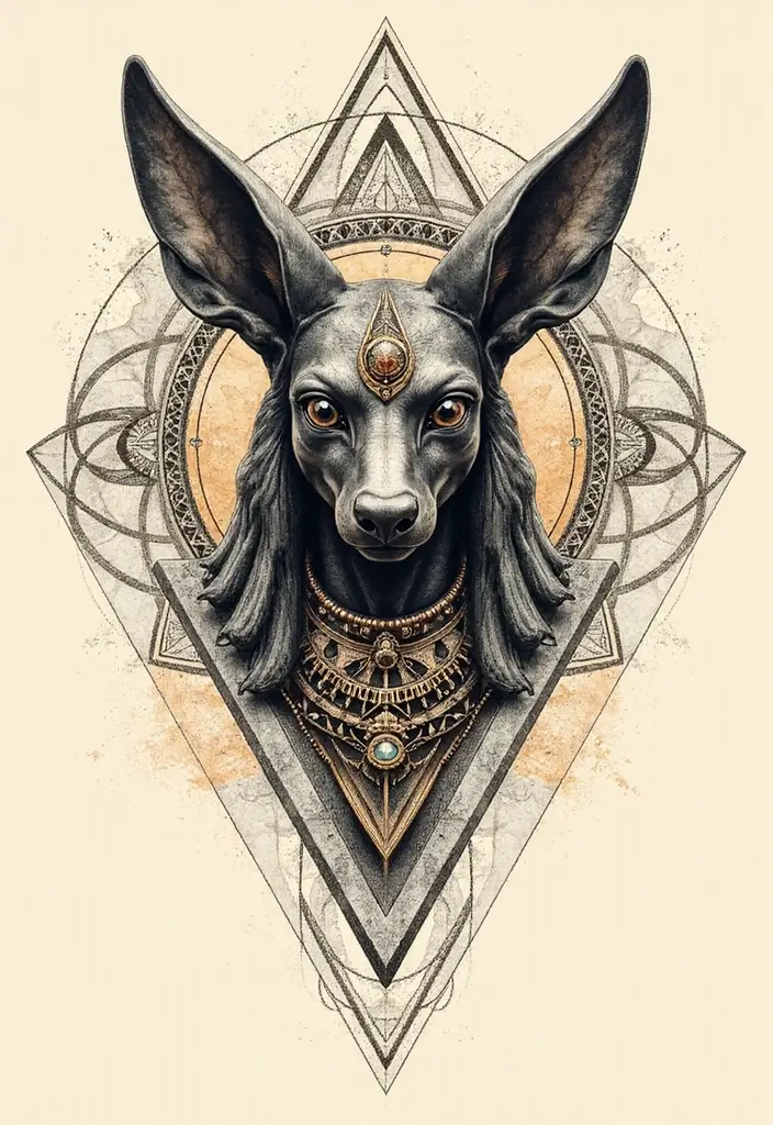 30 Anubis Tattoo Designs with Ancient Egyptian Symbolism 24 30 Anubis Tattoo Designs with Ancient Egyptian Symbolism - 24. Anubis and Sacred Geometry