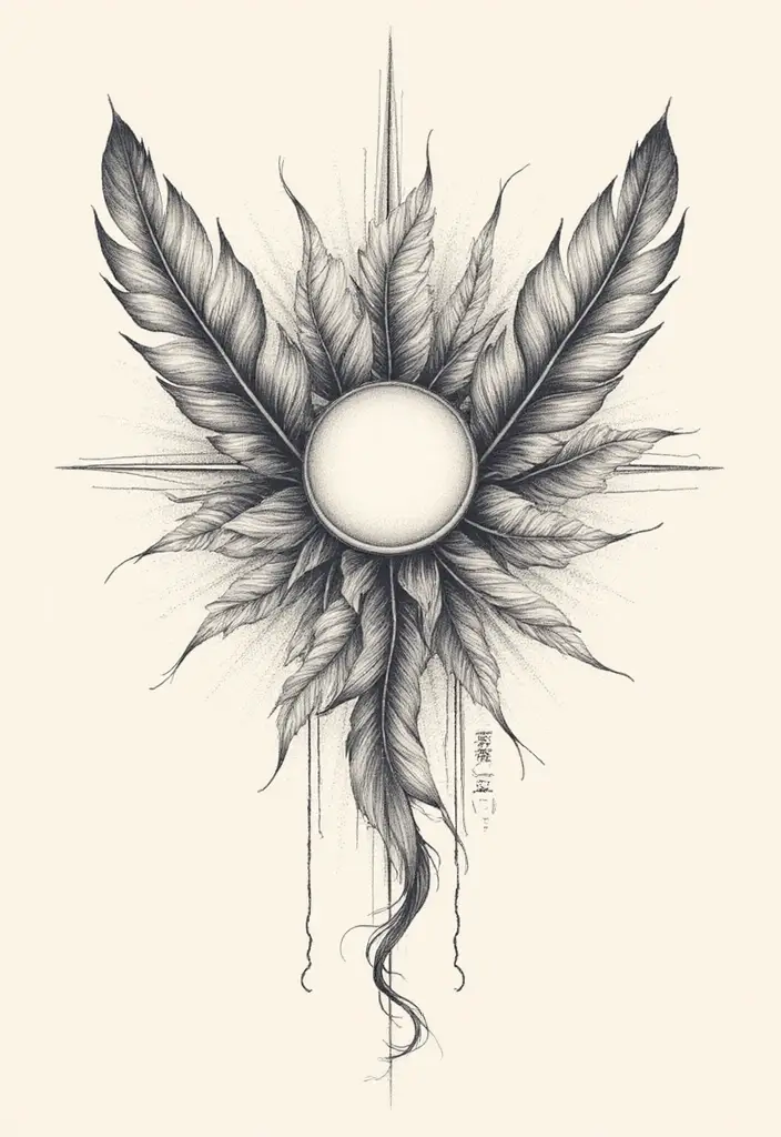 50 Eclipse Tattoo Designs with Powerful Meaning and Symbolism - 24. Eclipse with Feathers