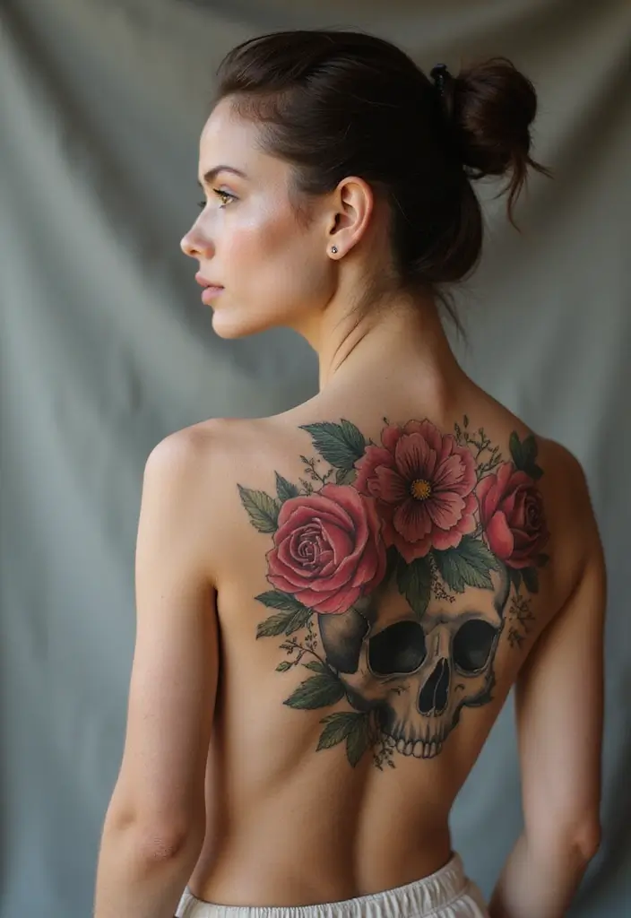 30 Flower Nipple Tattoo Ideas with Creative and Bold Designs - 24. Floral Skull Designs