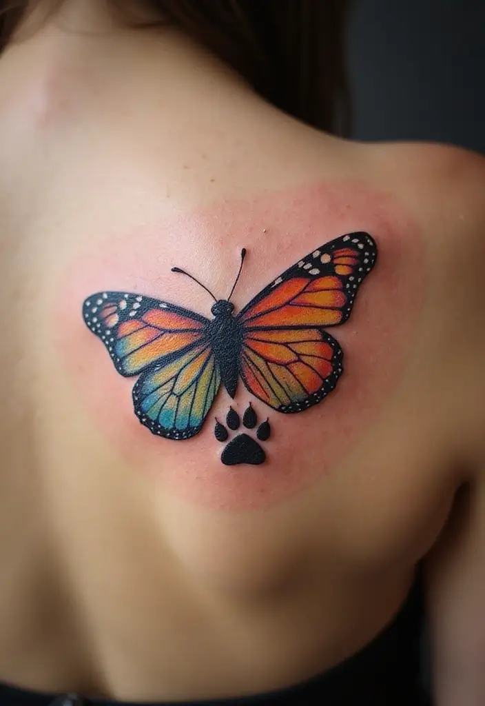 30 Loyalty Over Love Tattoos and Their Symbolism - 24. Butterfly with Paw Print