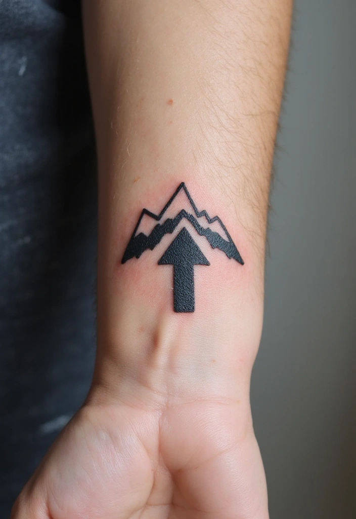 50 Mountain Tattoo Ideas with Powerful and Minimalist Designs 24 50 Mountain Tattoo Ideas with Powerful and Minimalist Designs - 24. Mountain with an Arrow