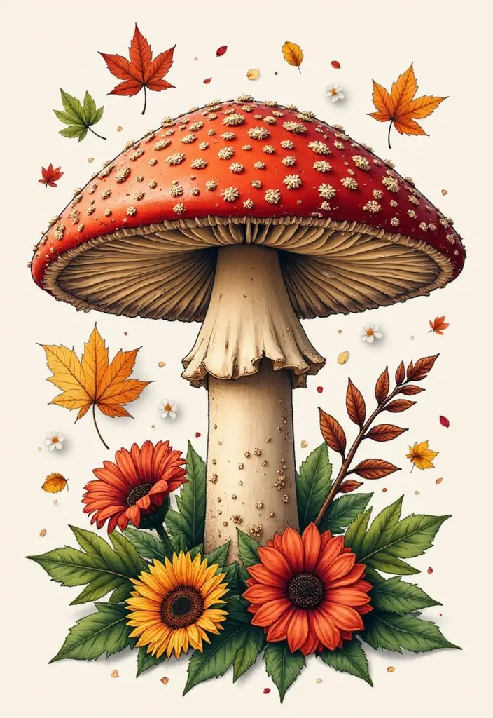 50 Unique Mushroom Tattoo Ideas That'll Leave You Inspired and Curious About Their Symbolism! 24 50 Unique Mushroom Tattoo Ideas That'll Leave You Inspired and Curious About Their Symbolism! - 24. Seasonal Mushroom Tattoos