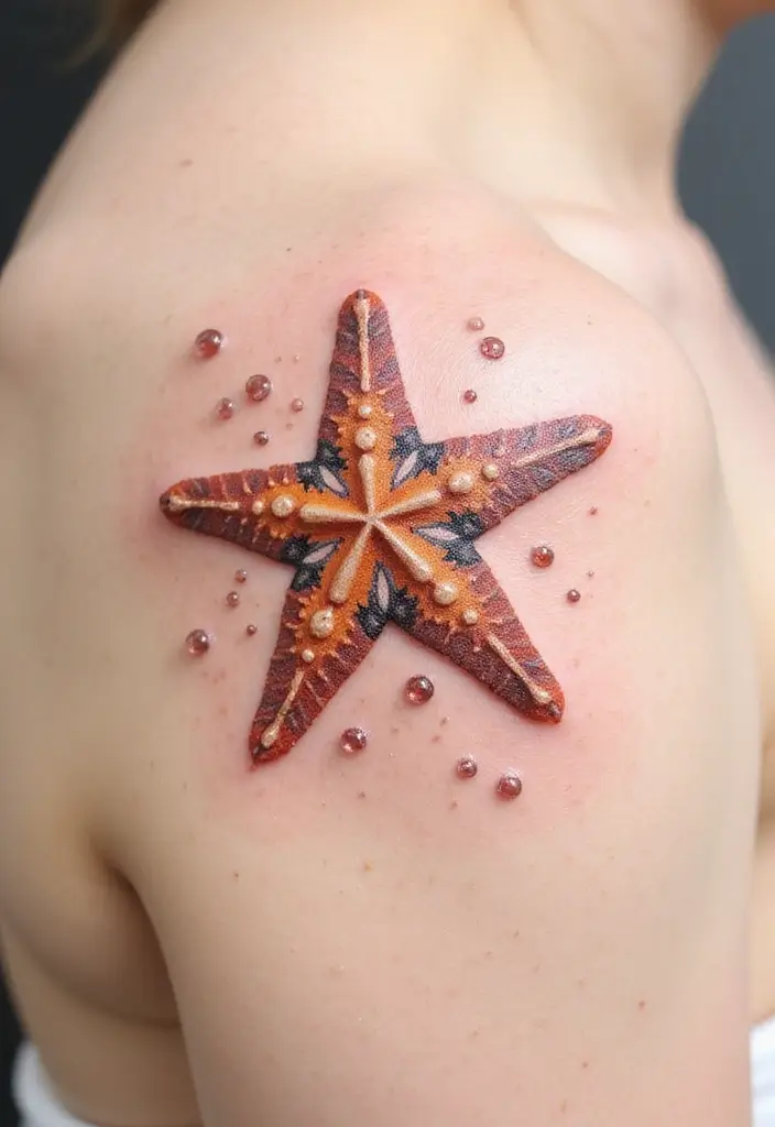 30 Simple Starfish Tattoo Ideas with Minimalist Symbolism 24 30 Simple Starfish Tattoo Ideas with Minimalist Symbolism - 24. Starfish with Bubbles