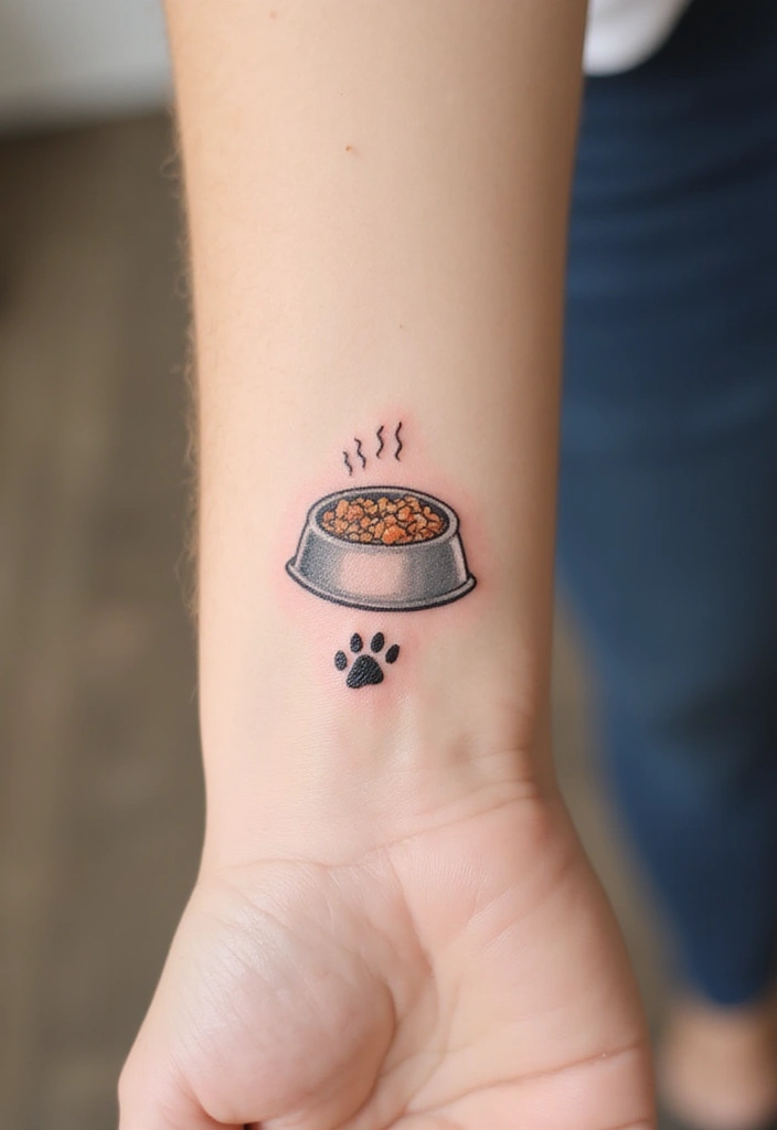 50 Small Wiener Dog Tattoos with Cute and Minimalist Designs - 24. Simple Food Bowl