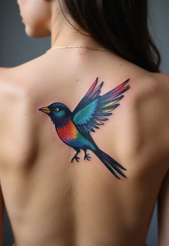 50 Sparrow Tattoos with Symbolism and Artistic Styles - 24. Abstract Colorful Sparrow