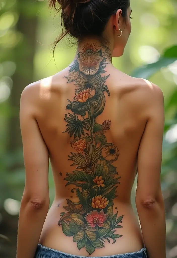 99 Stunning Spine Tattoos for Women to Inspire Your Next Ink - 24. Nature and Wildlife