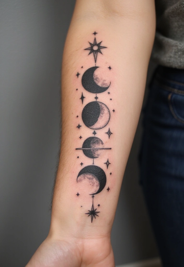 50 Star Tattoo Meaning Ideas and Symbolism Explained! - 24. Star and Moon Phases