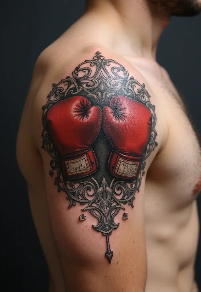 50 Boxing Gloves Tattoo Designs That Embody Strength and Courage! 25 50 Boxing Gloves Tattoo Designs That Embody Strength and Courage! - 25. Cultural Elements in Boxing Gloves