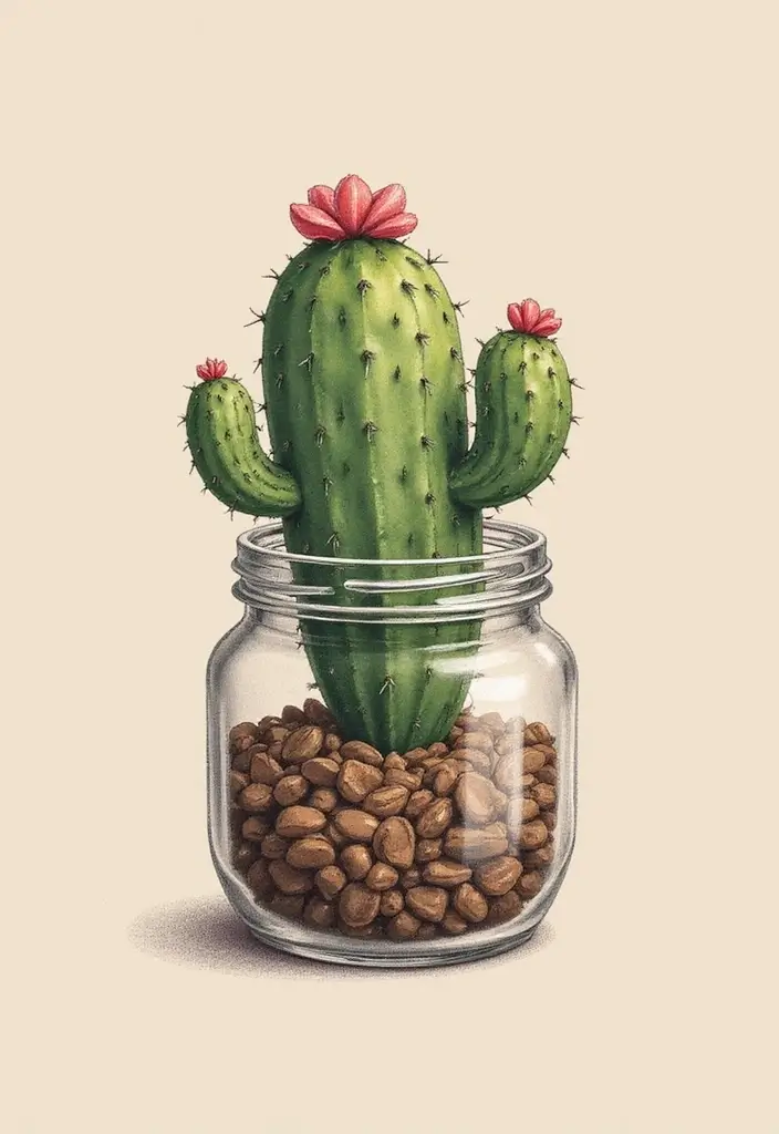 50 Cactus Tattoo Ideas with Minimalist and Symbolic Styles 25 50 Cactus Tattoo Ideas with Minimalist and Symbolic Styles - 25. Cactus in a Jar