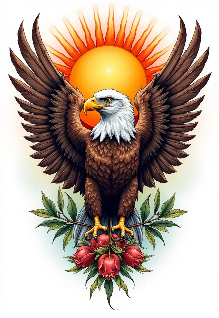 50 Eagle Tattoo Meaning Ideas and Symbolic Designs 25 50 Eagle Tattoo Meaning Ideas and Symbolic Designs - 25. Eagle with Sun
