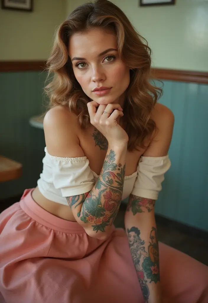30 Elbow Tattoo Designs with Unique and Eye-Catching Styles - 25. Vintage Pin-Up Style