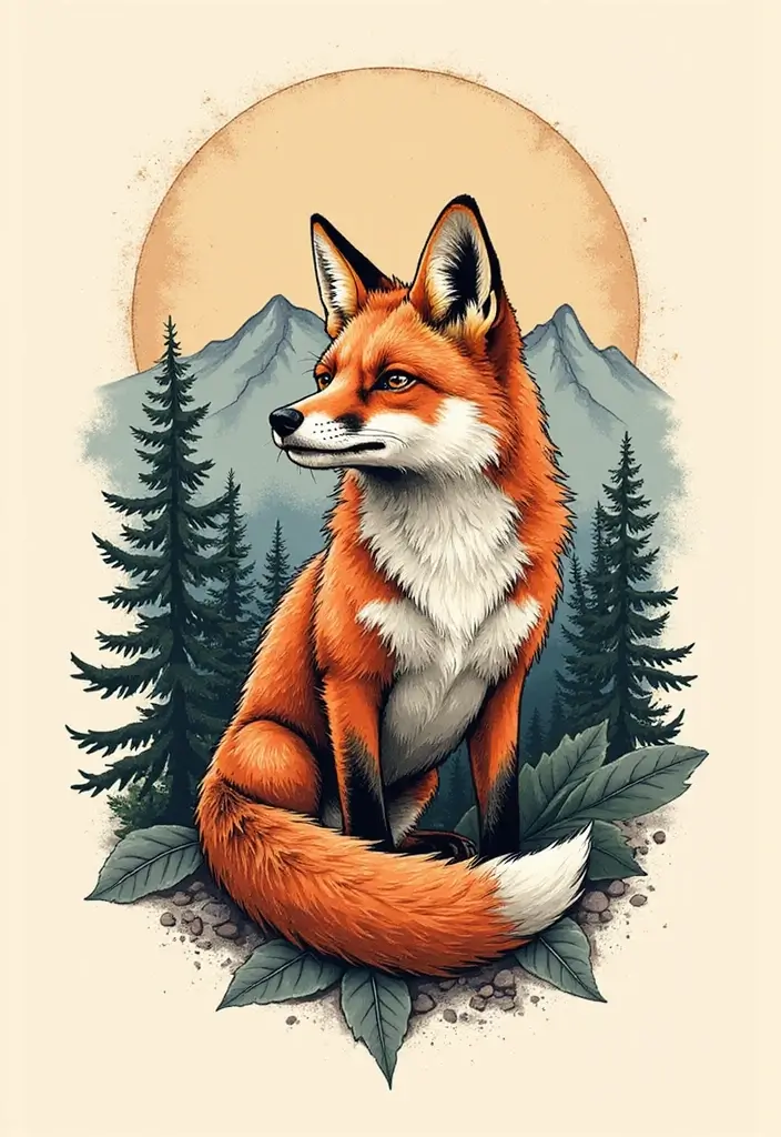 30 Fox Tattoos with Creative and Symbolic Designs - 25. Fox and Mountains Tattoo