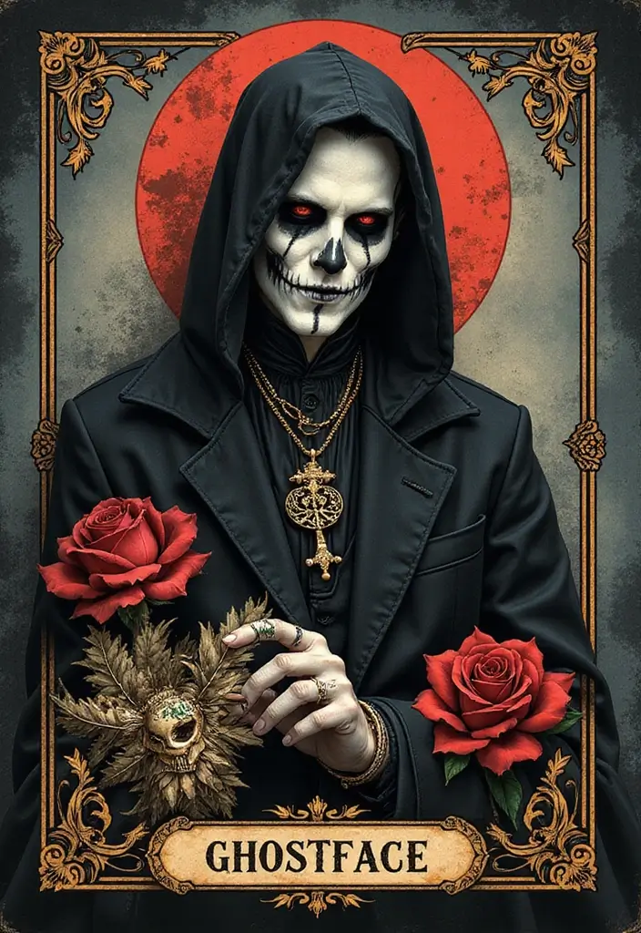 30 Ghostface Tattoo Ideas for Horror Fans - 25. Ghostface and a Tarot Card