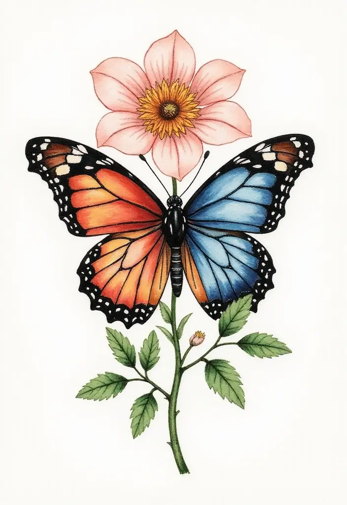 50 Half Butterfly Half Flower Tattoo Designs and Inspirations - 25. The Ethereal Mix