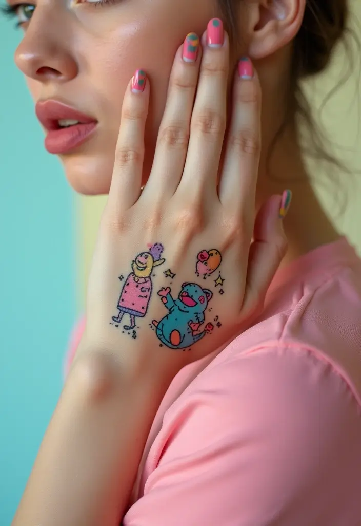 50 Beautiful Hand Tattoos for Women with Unique Design Ideas 25 50 Beautiful Hand Tattoos for Women with Unique Design Ideas - 25. Playful Cartoon Styles