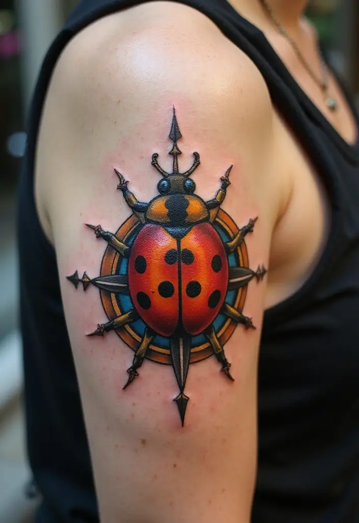 30 Ladybug Tattoo Ideas with Cute and Symbolic Designs 25 30 Ladybug Tattoo Ideas with Cute and Symbolic Designs - 25. Ladybug and a Compass