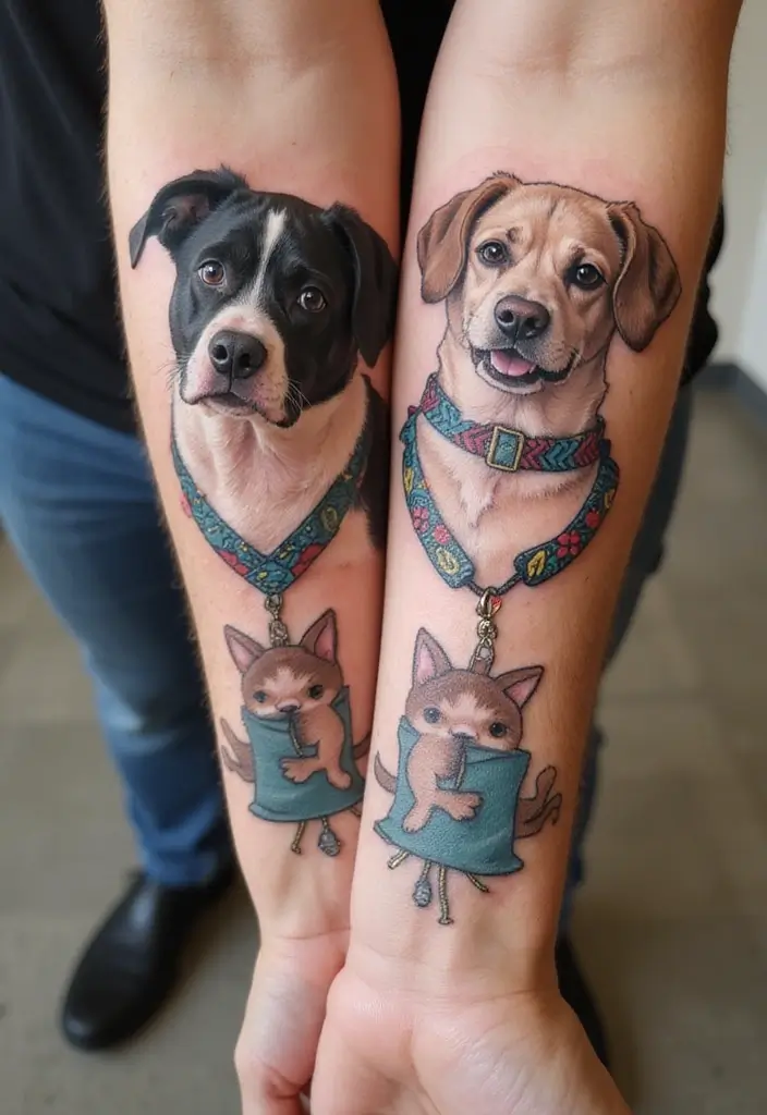 30 Loyalty Over Love Tattoos and Their Symbolism - 25. Matching Tattoos with Pet's Portrait