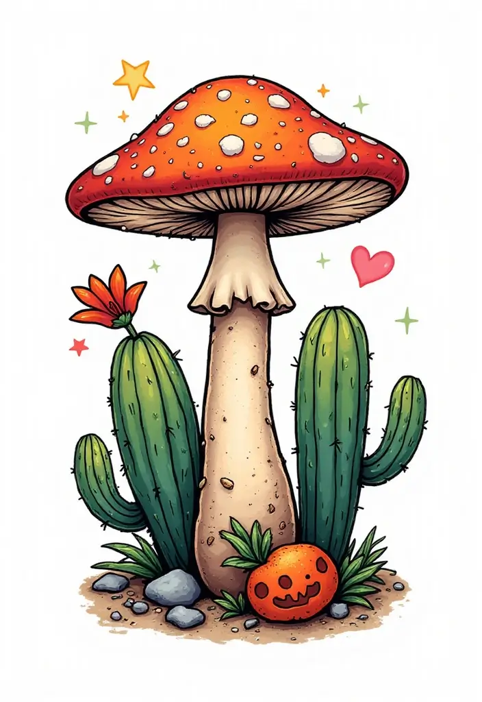 50 Unique Mushroom Tattoo Ideas That'll Leave You Inspired and Curious About Their Symbolism! 25 50 Unique Mushroom Tattoo Ideas That'll Leave You Inspired and Curious About Their Symbolism! - 25. Cactus and Mushroom Combo