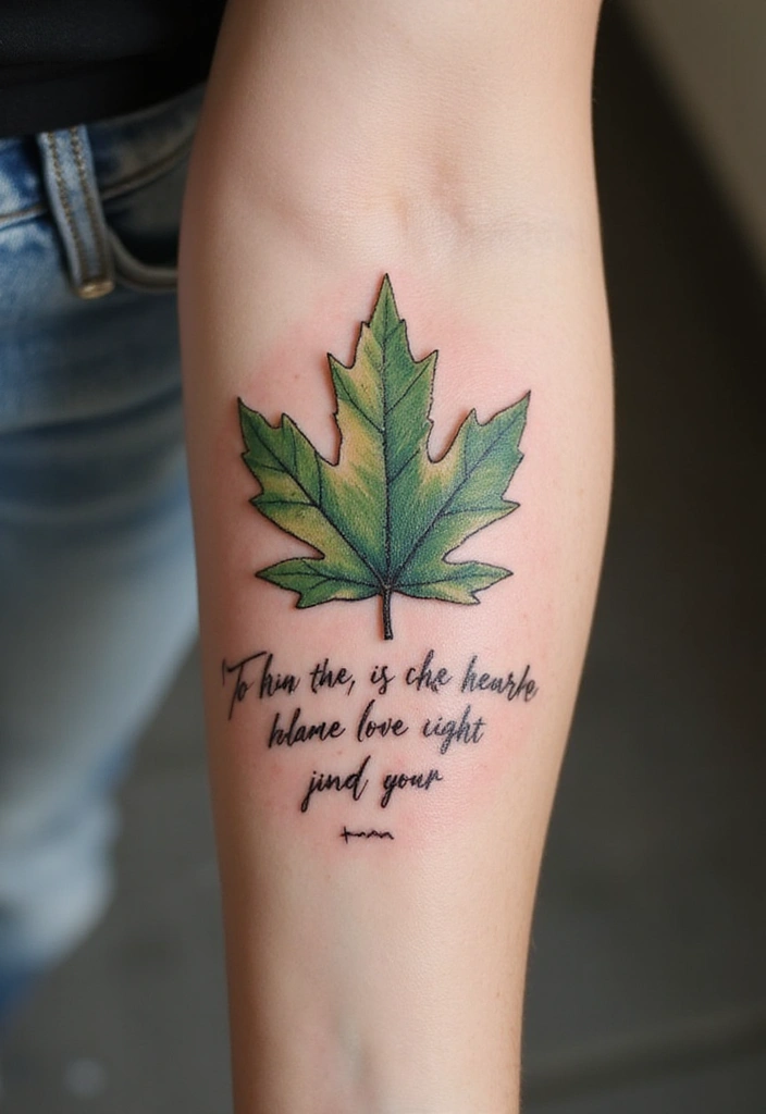 30 Oak Leaf Tattoo Designs with Nature-Inspired Symbolism - 25. Oak Leaf and Quote Tattoo