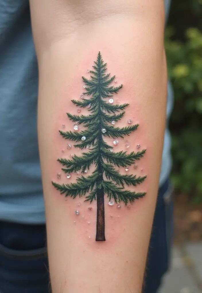 30 Pine Tree Tattoo Ideas with Nature-Inspired Symbolism - 25. Pine Tree with Rain Drops