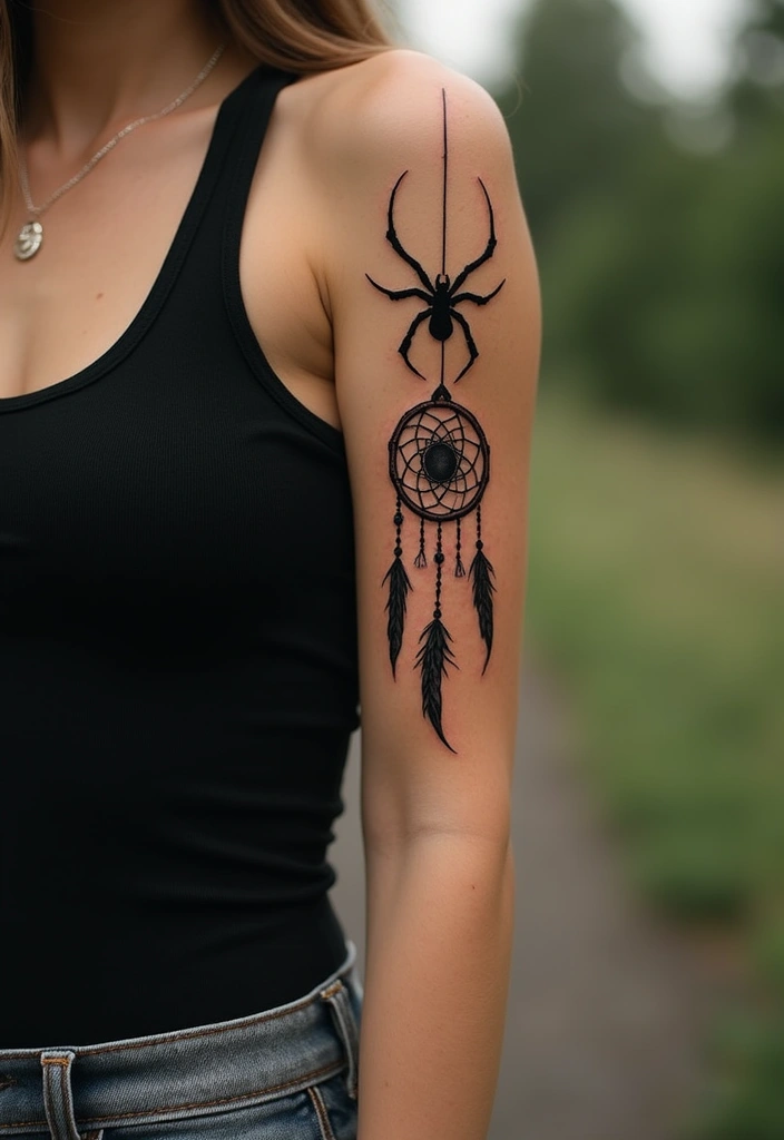 50 Spider Tattoo Designs with Meaning and Bold Styles 25 50 Spider Tattoo Designs with Meaning and Bold Styles - 25. Spider and Dreamcatcher