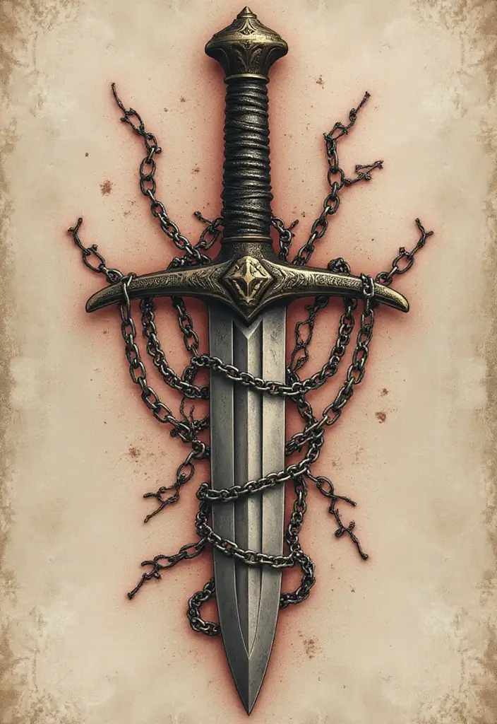50 Sword Tattoo Designs and Symbolism to Inspire Your Next Ink 25 50 Sword Tattoo Designs and Symbolism to Inspire Your Next Ink - 25. Sword with Chains