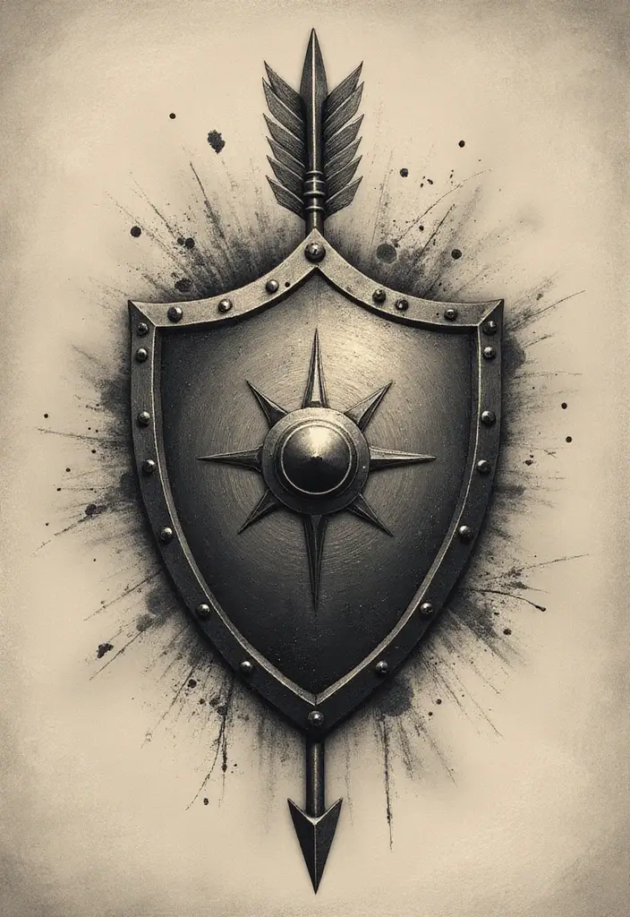 30 Symbolism of Arrow Tattoo Ideas You Should Know 25 30 Symbolism of Arrow Tattoo Ideas You Should Know - 25. Arrow with a Shield