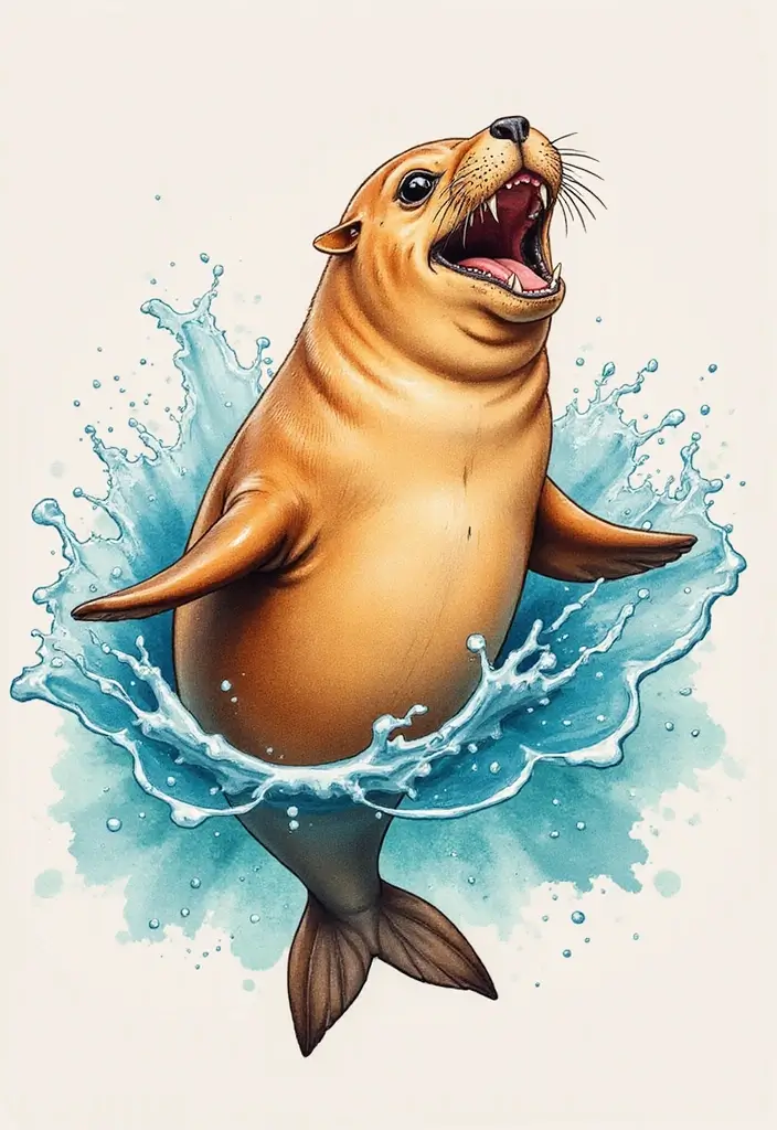 30 Water Tattoo Designs with Flowing Creativity 25 30 Water Tattoo Designs with Flowing Creativity - 25. Spirited Sea Lions