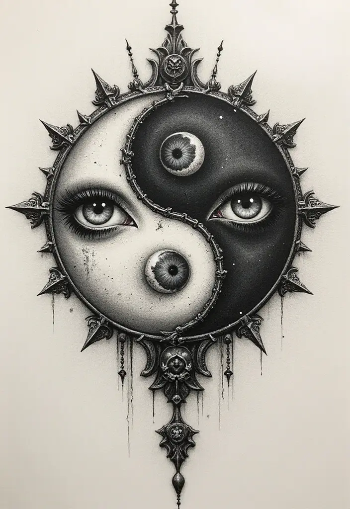 50 Yin Yang Tattoo Ideas with Balance and Harmony Symbolism - 25. Yin Yang with Eyes