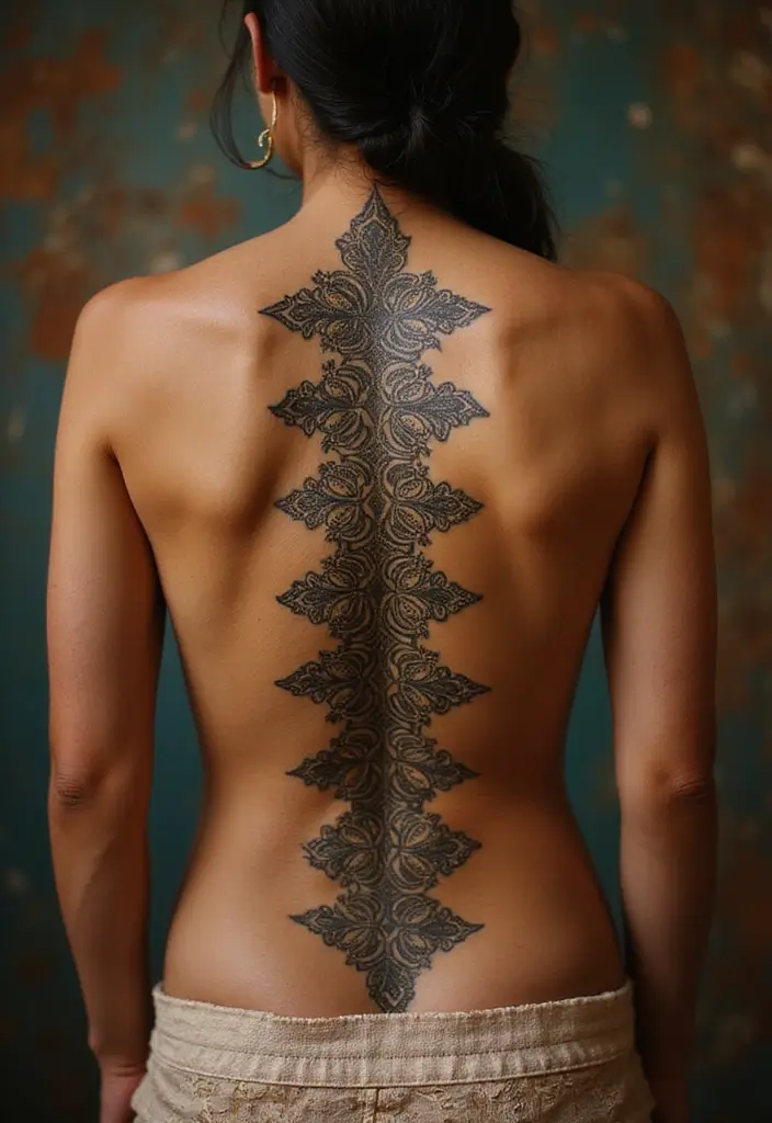 50 Baddie Women’s Spine Tattoos That Look Absolutely Stunning - 26. Cultural Patterns