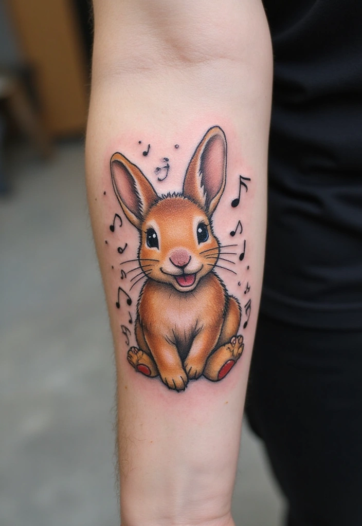 50 Bunny Tattoo Meaning Inspirations for Cute and Creative Designs - 26. Bunny and Music Elements
