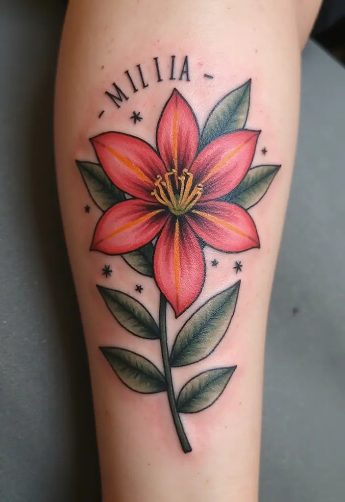 50 Stargazer Lily Tattoos with Elegant and Symbolic Designs 26 50 Stargazer Lily Tattoos with Elegant and Symbolic Designs - 26. Personalization with Initials