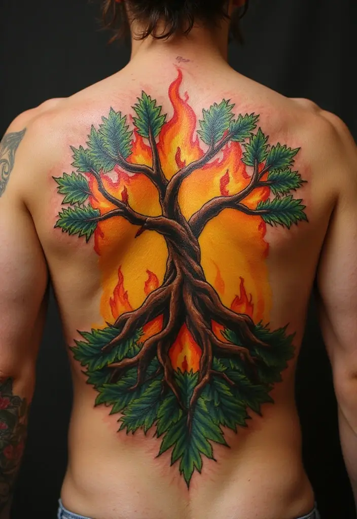 50 Christian Back Tattoos with Meaningful and Powerful Designs - 26. The Burning Bush