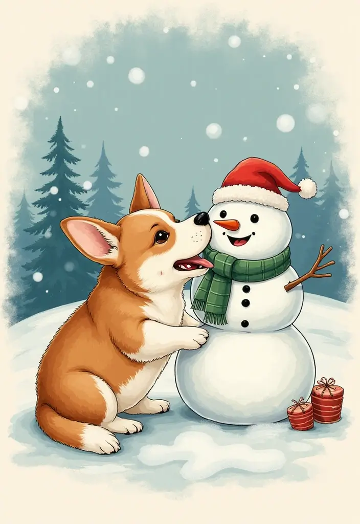 50 Creative Corgi Tattoo Ideas for Dog Lovers 26 50 Creative Corgi Tattoo Ideas for Dog Lovers - 26. Corgi with a Snowman