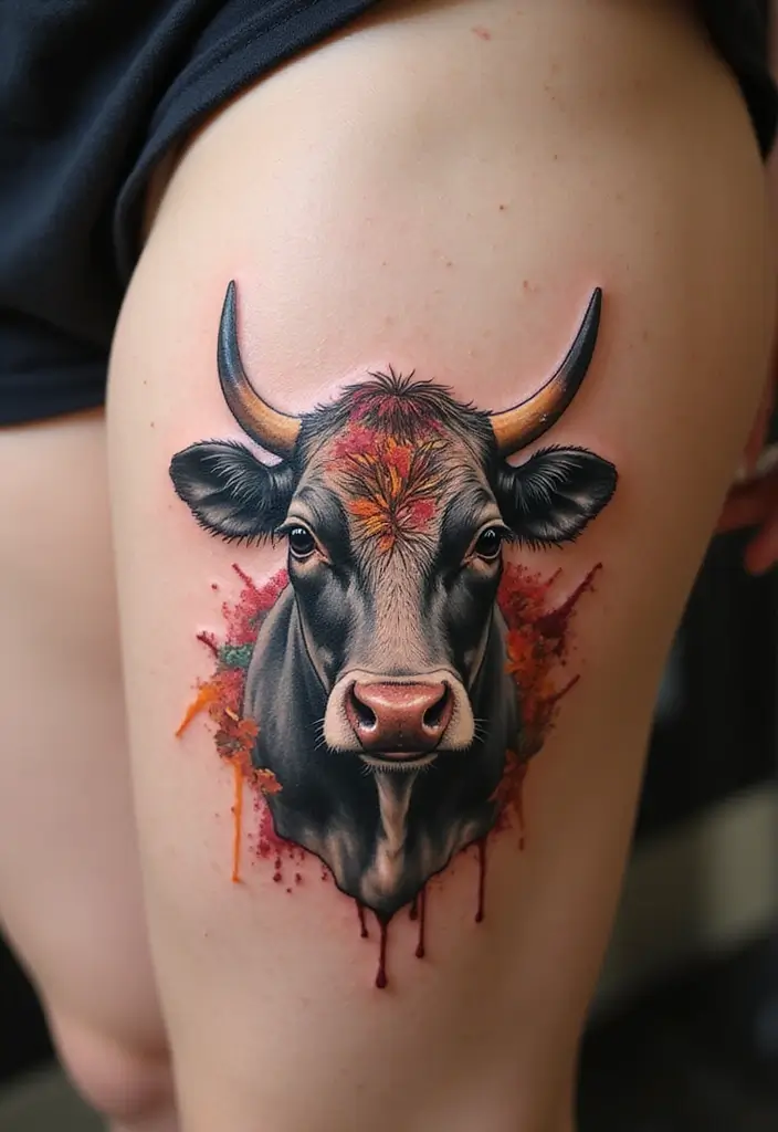 50 Cow Tattoo Designs with Fun and Unique Symbolism - 26. Cow with Patchwork Quilt Design