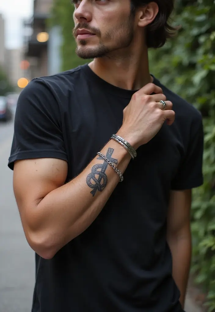 30 Cross Tattoos on Wrist with Meaningful and Elegant Designs 26 30 Cross Tattoos on Wrist with Meaningful and Elegant Designs - 26. Cross with Snake Tattoo