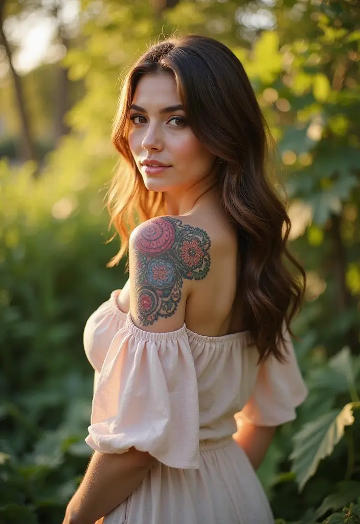 50 Front Shoulder Tattoos for Females That Are Stylish and Bold 26 50 Front Shoulder Tattoos for Females That Are Stylish and Bold - 26. Colorful Mandalas