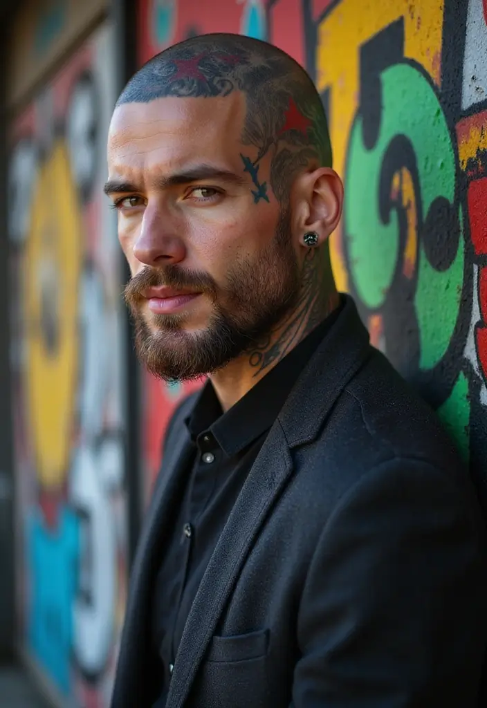 30 Head Tattoos for Men with Unique and Creative Styles 26 30 Head Tattoos for Men with Unique and Creative Styles - 26. Graffiti Style