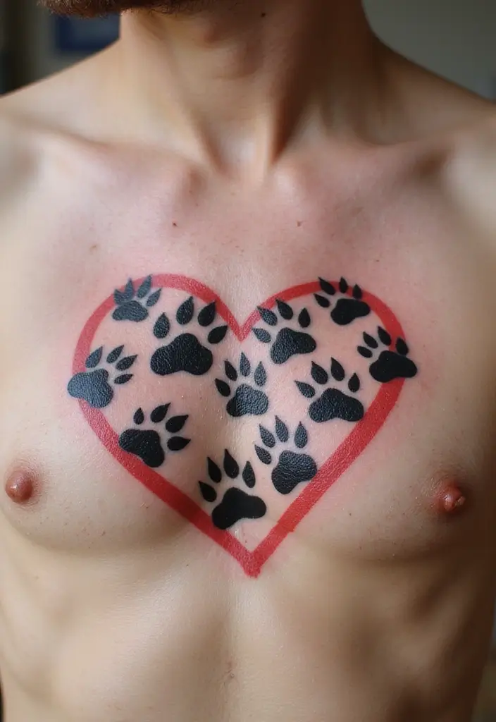 30 Loyalty Over Love Tattoos and Their Symbolism - 26. Heart with Paw Prints Inside