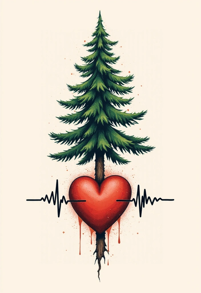 30 Pine Tree Tattoo Ideas with Nature-Inspired Symbolism - 26. Pine Tree with Heartbeat Line