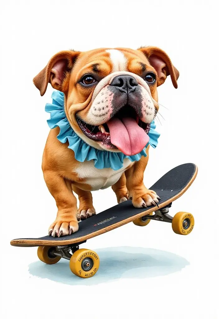 30 Realistic English and French Bulldog Tattoos You’ll Love - 26. Bulldog with a Skateboard