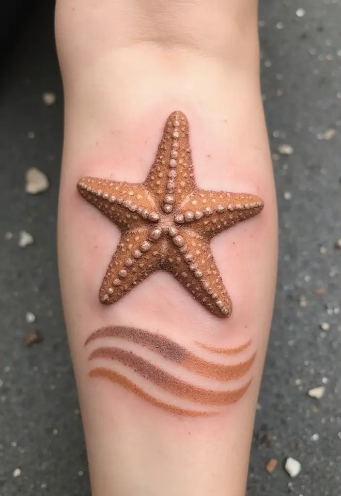 30 Simple Starfish Tattoo Ideas with Minimalist Symbolism 26 30 Simple Starfish Tattoo Ideas with Minimalist Symbolism - 26. Starfish with Sand Dunes