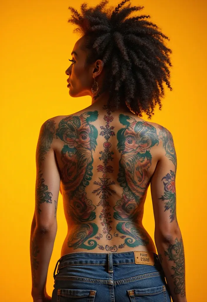 99 Stunning Spine Tattoos for Women to Inspire Your Next Ink - 26. Unity in Diversity