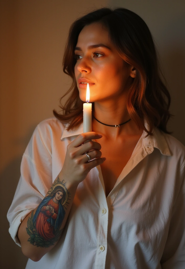 50 Virgin Mary Hand Tattoos with Spiritual and Artistic Designs - 26. Virgin Mary Holding a Candle