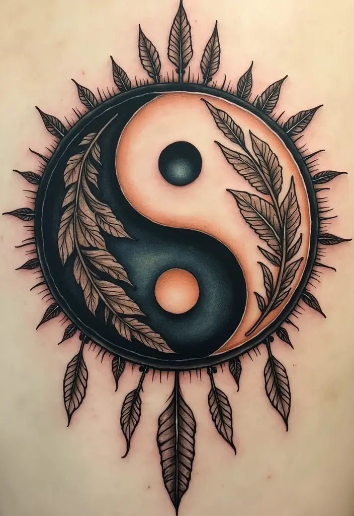 50 Yin Yang Tattoo Ideas with Balance and Harmony Symbolism - 26. Yin Yang with Native Elements