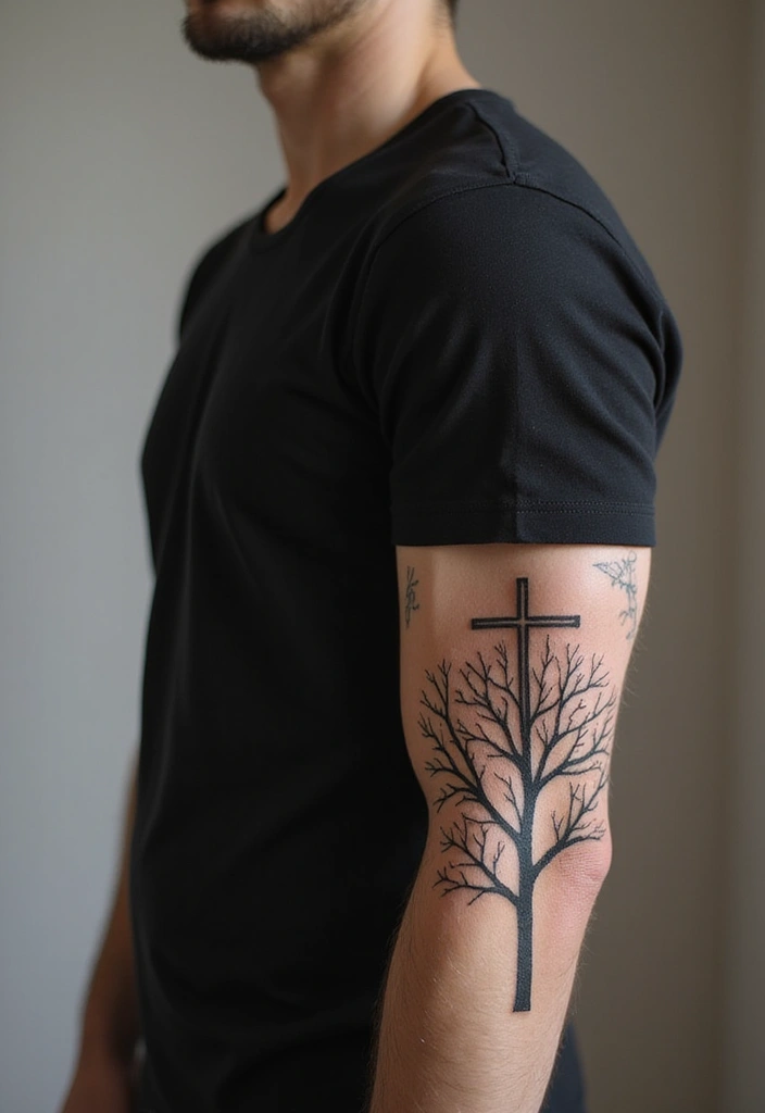 50 Cross Tattoo Ideas for Men and Women with Deep Meaning - 27. Cross and Family Tree