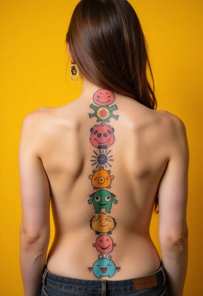 50 Baddie Women’s Spine Tattoos That Look Absolutely Stunning - 27. Whimsical and Fun
