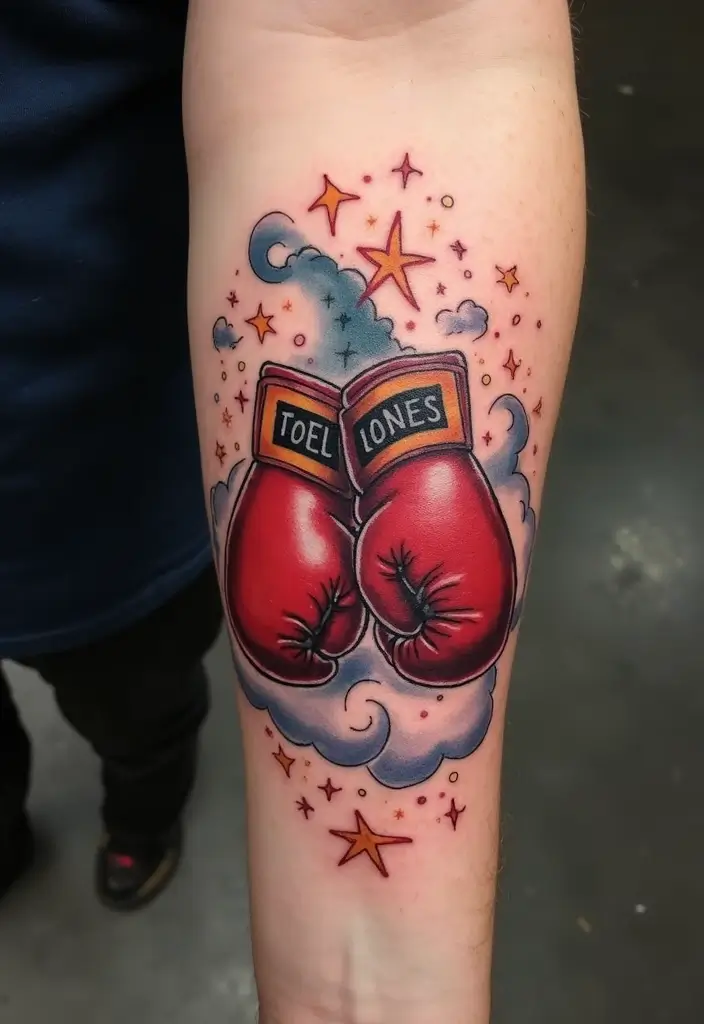 50 Boxing Gloves Tattoo Designs That Embody Strength and Courage! 27 50 Boxing Gloves Tattoo Designs That Embody Strength and Courage! - 27. The Power of Dreams
