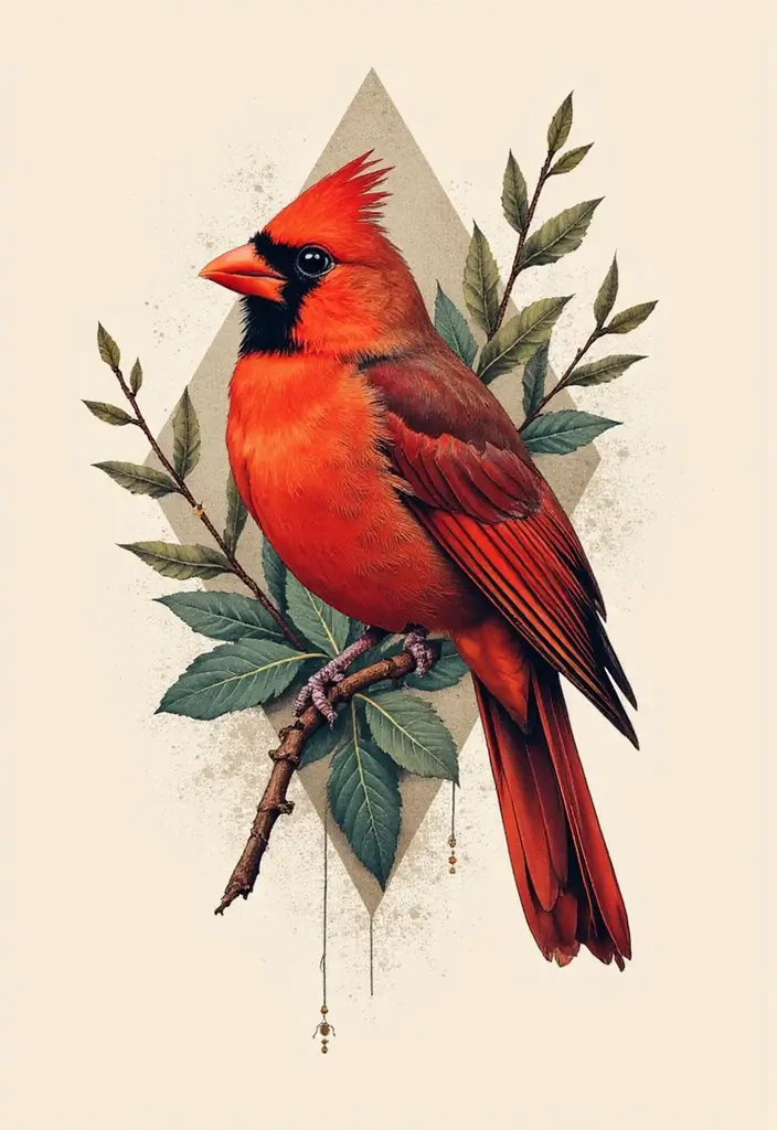 50 Cardinal Tattoo Ideas with Symbolism and Beautiful Designs - 27. Cardinal with Geometric Elements